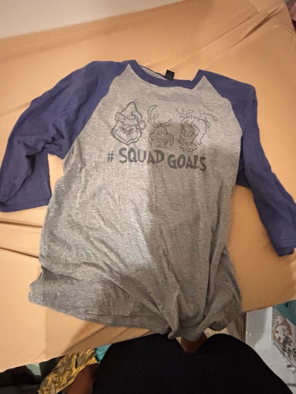 Dr. Seuss The Grinch Squad Goals Raglan T-Shirt Size M Gray Blue